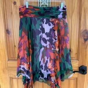 BCBGMaxAzria Green and Purple Asymmetrical Wrap Midi Skirt